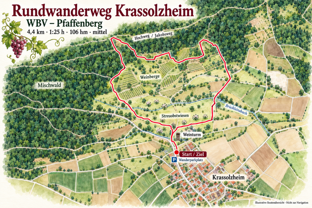 Rundwanderweg Krassolzheim zwischen Wald und Weinbergen